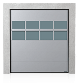 Porte de garage industrielle sectionnelle avec panneau en aluminium vitré x2