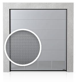 Industrial sectional door with bottom ventilation panel (with expanded wire mesh)