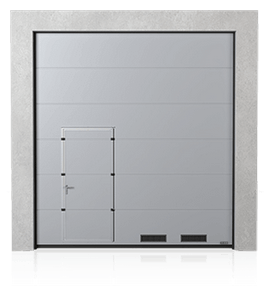 Industriële sectionaal deur/poort met loopdeur aan de linker of rechterzijde in de sectionaaldeur en K-1 rooster
